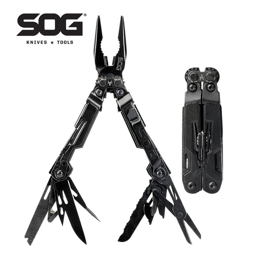 SOG 18 in 1 PowerPint Mini Multi-tool Stainless Steel Pocket EDC Multifunctional Pliers with Folding Knife Screwdrivers Scissors For Survival Fishing Hiking Cycling Travel DIY Home Emergency Repair Portable Camping Tools and