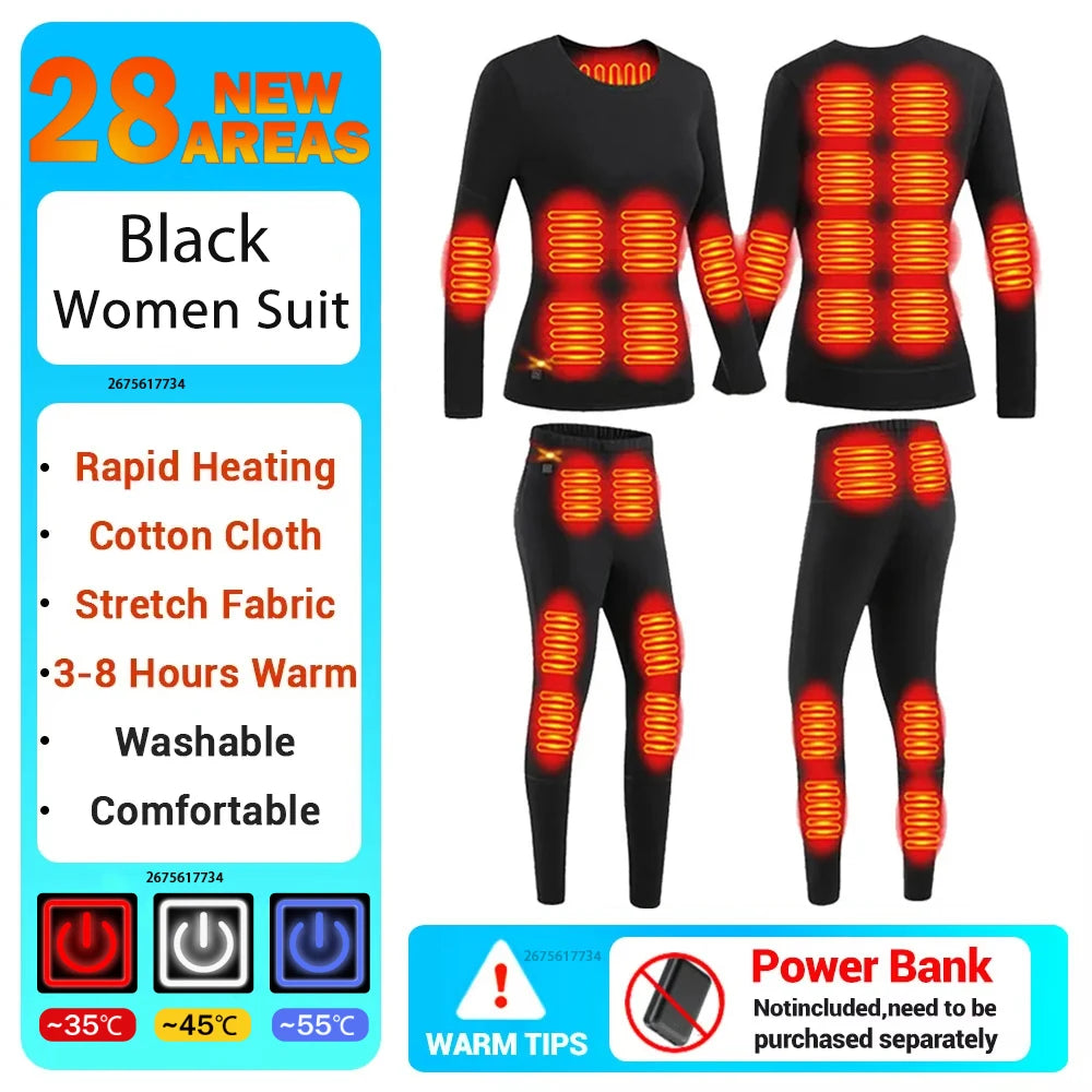 New Winter Heated Underwear Men Heating Jacket Skiwear Heated Winter Sports Thermal Underwear Electric Heated Clothing Women
