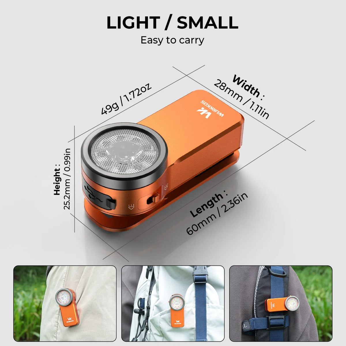 Wurkkos HD03 680LM Mini Clip Light USB Rechargeable Pocket Flashlight Spotlight/Floodlight Portable RGB Torch with Magnet