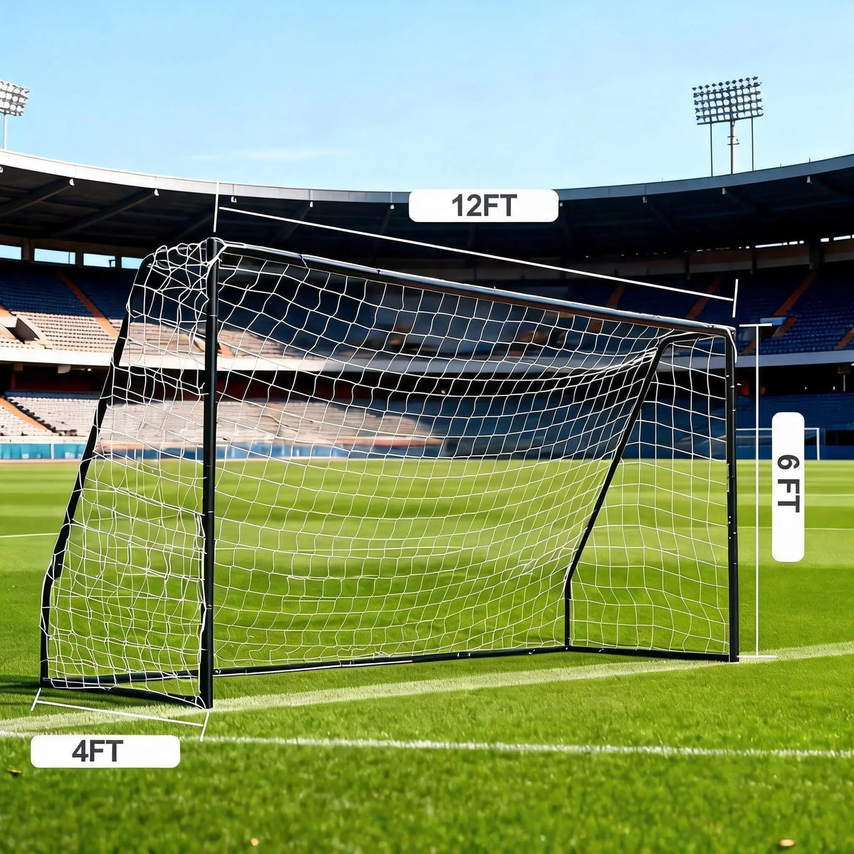6-12 Ft Soccer Rebounder Net Goal & Soccer Goals, Iron Frame with PE Net, Includes 4 U-Shaped Ground Stakes