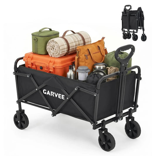 Collapsible Wagon with Wheels, 220 lbs Wagons Carts Foldable Wagon Cart with Flexible Handle, Lightweight Portable Folding Utility Grocery Shopping Cart for Grocery Sports Garden Camping