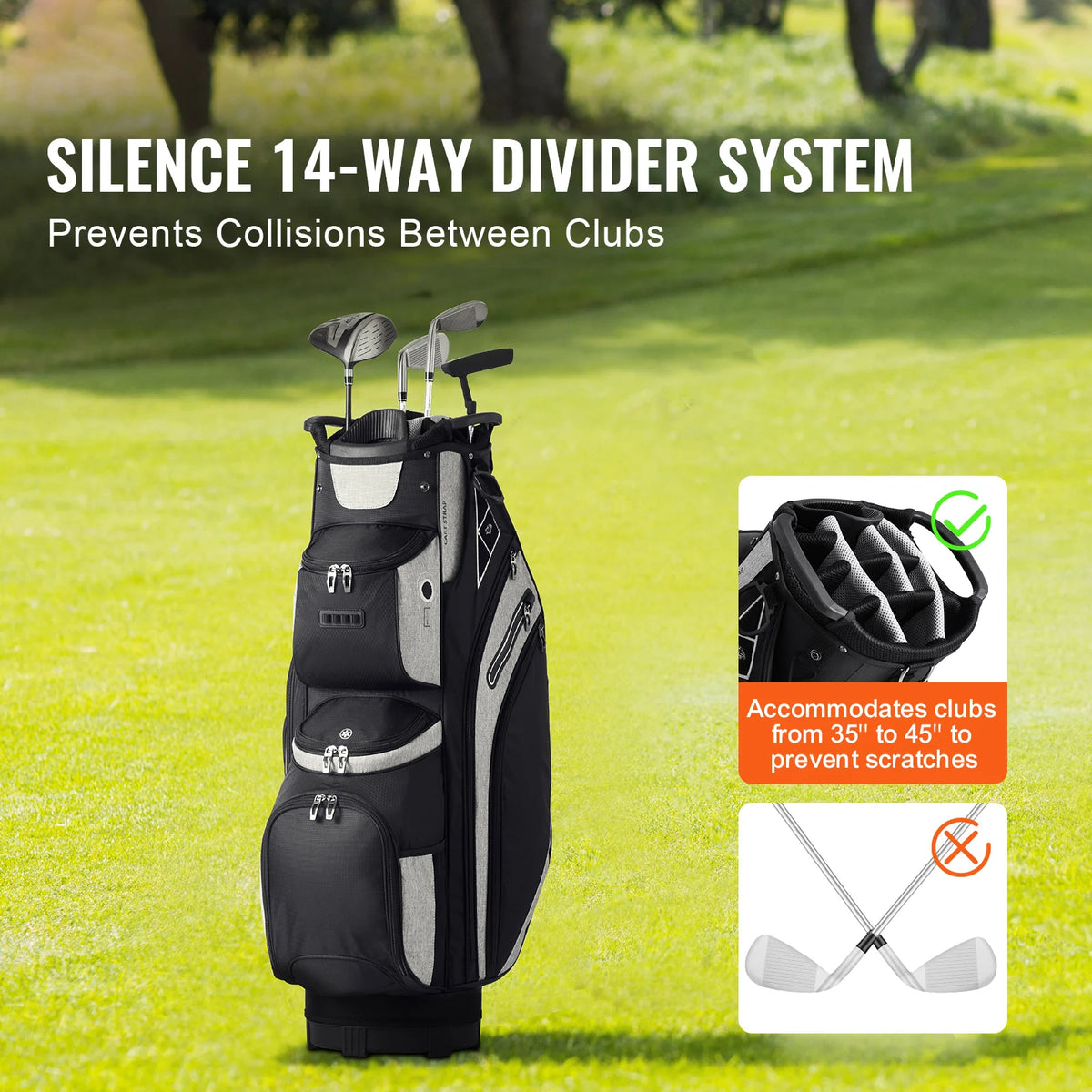 VEVOR Golf Cart Bag w/ 14 Way Organizer Divider Top Pockets Premium Cart Bag Durable Golf Bags with Handles&Detachable Straps