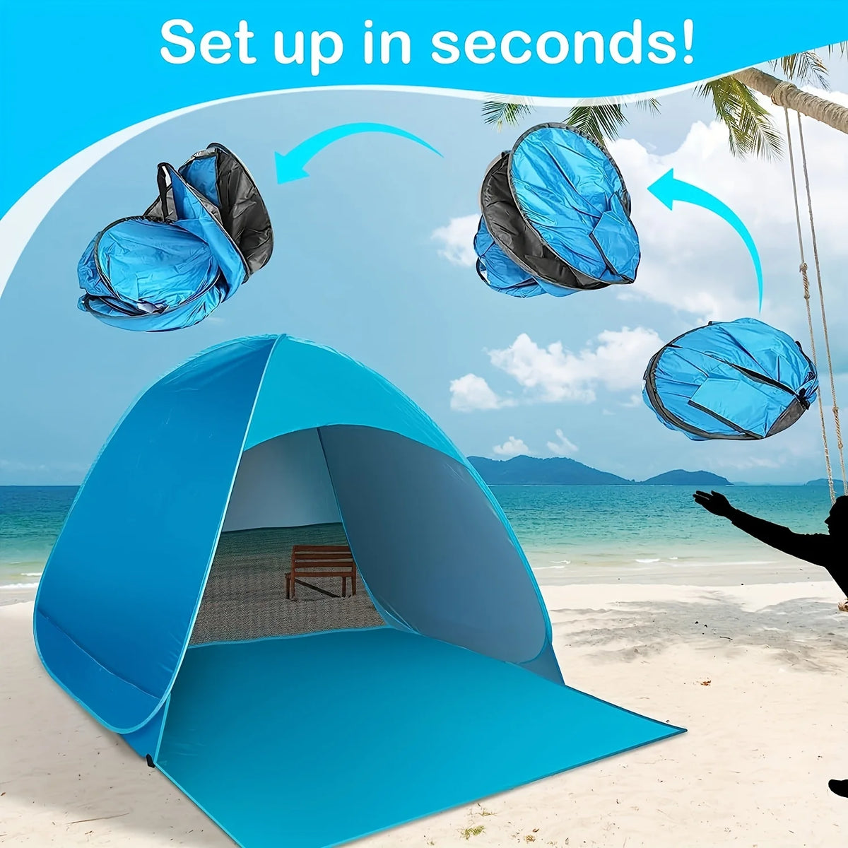 Lightweight and Durable Portable Pop-up Beach Tent To Protect You From The Sun - UPF 50 + UV Protection! Includes 6 Floor Nails