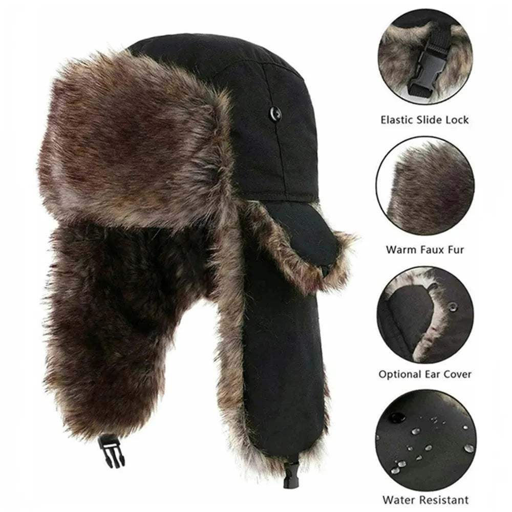 Winter Mens Ushanka Trapper Hat Russian Trooper Ear Flap Cap Earflap