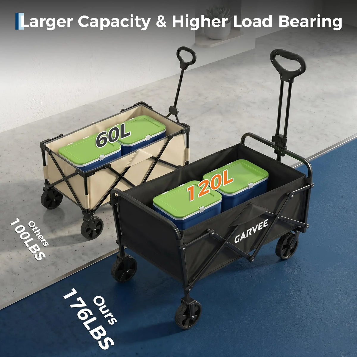 Collapsible Wagon with Wheels, 220 lbs Wagons Carts Foldable Wagon Cart with Flexible Handle, Lightweight Portable Folding Utility Grocery Shopping Cart for Grocery Sports Garden Camping