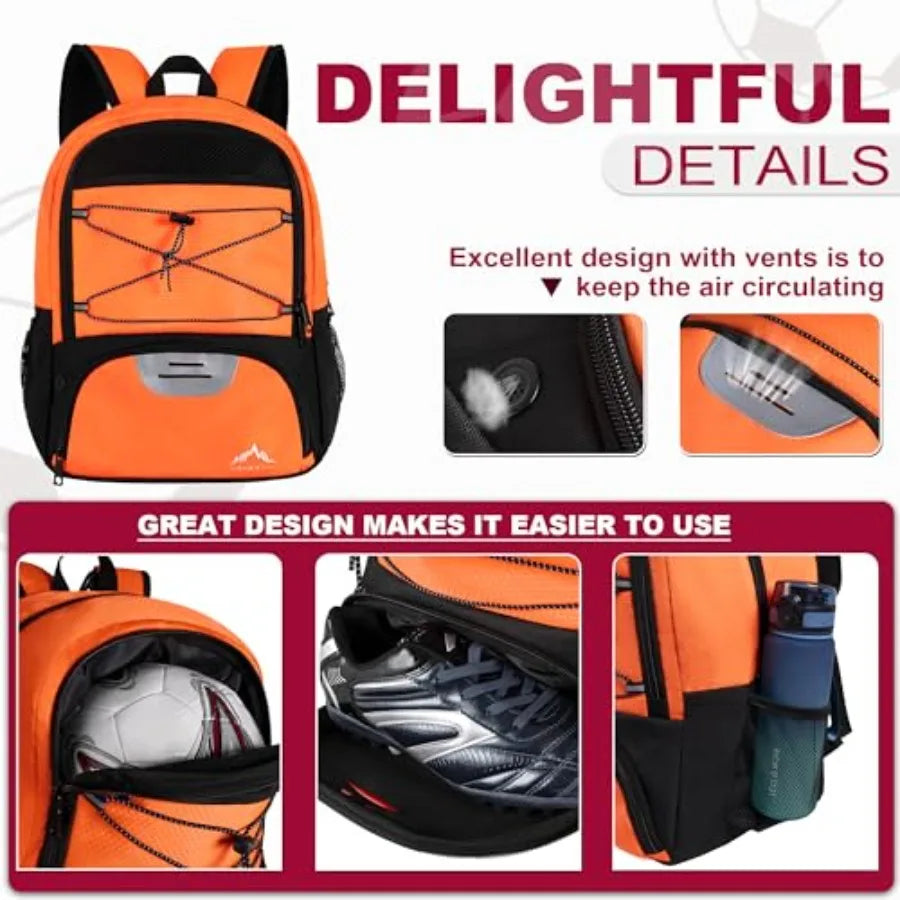 Soccer Backpack, Separate Cleat Compartment Football, Volleyball, Handball, nylon fabrics, lightweight