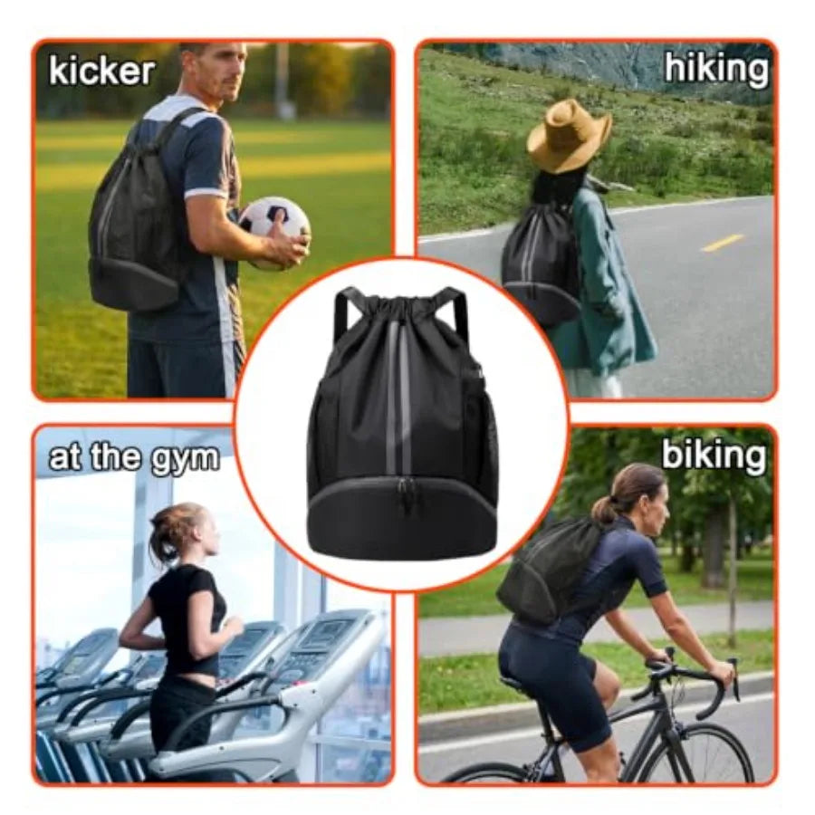 Football Boot Bag, Sports Kit Gym Sack Swimming PE Large Drawstring Bag Unisex With Wet And Dry Separation, Waterproof Gym Bag
