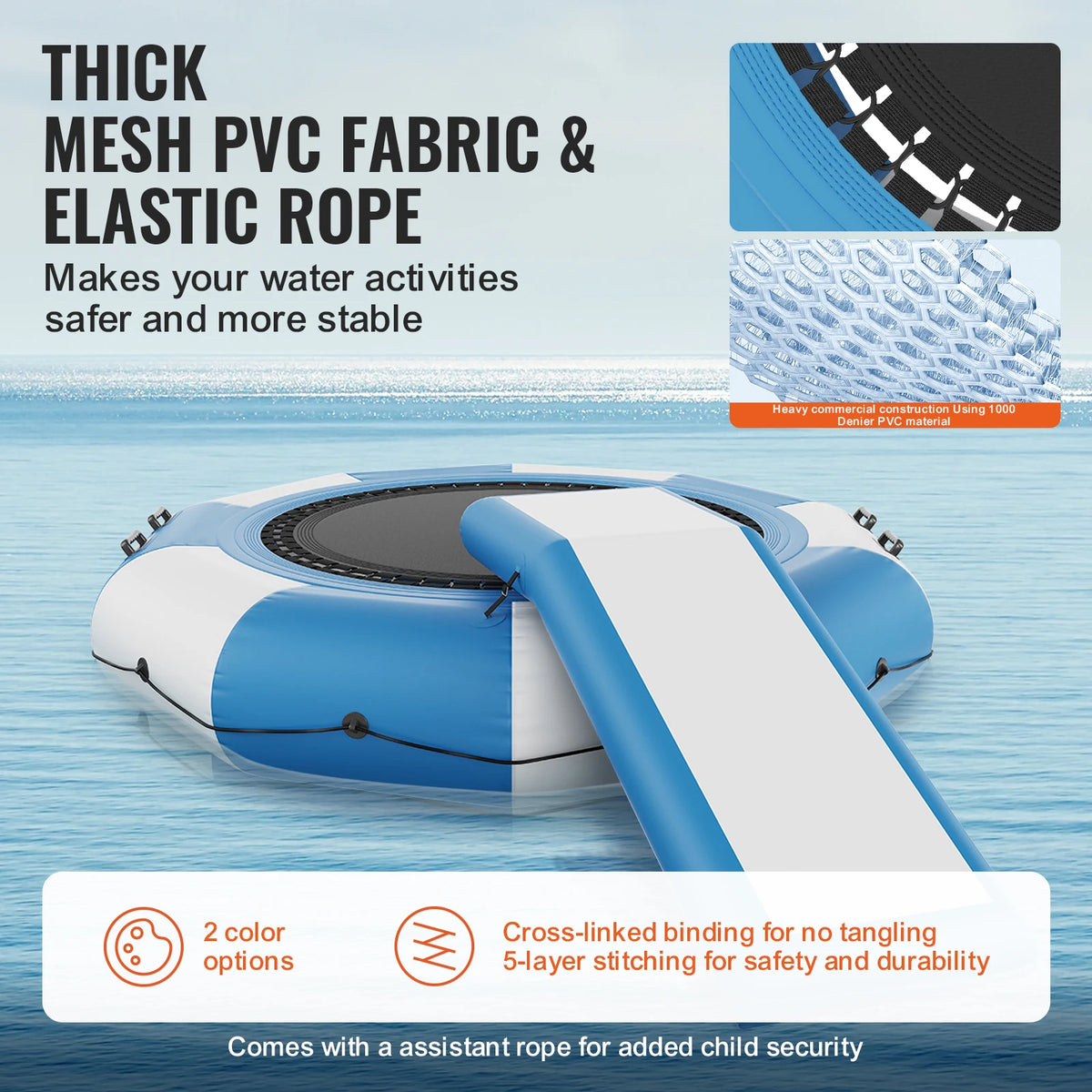 VEVOR 10ft Inflatable Water Bouncer Recreational Water Trampoline Portable Bounce Swim Platform with Slide 3-Step Ladder