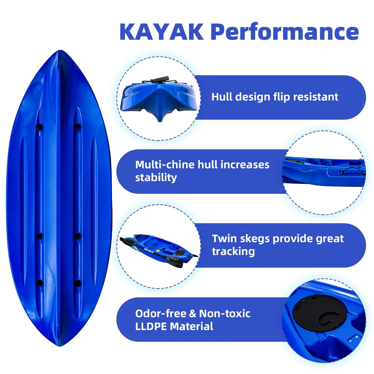 Fishing Kayaks, 12.4FT Sit on Top Kayak for 2-3 Person Adults with Paddle & Comfortable Seat, Capacity of 600LBS, Hard Shell Recreational Ocean Kayak Boat