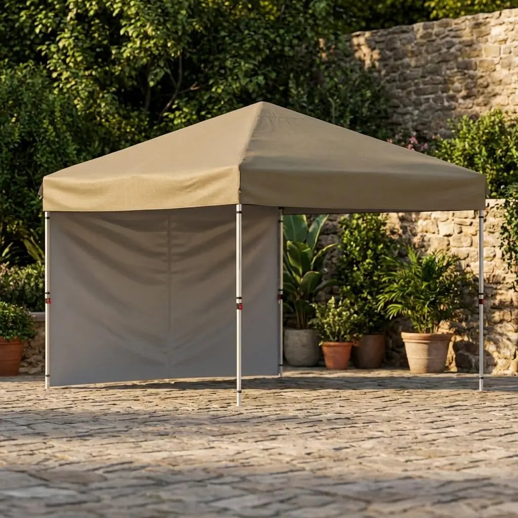10'x10' Instant Pop Up Canopy with Single Sidewall, One Push Setup, 3 Height Settings, Wheeled Bag and 4 Sand Weight Bags
