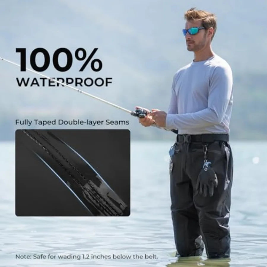 WaveWalker Waist Waders for Men, 0% Waterproof RipShield Fabric, Slip-Resistant Boots, Moisture-Wicking Insoles