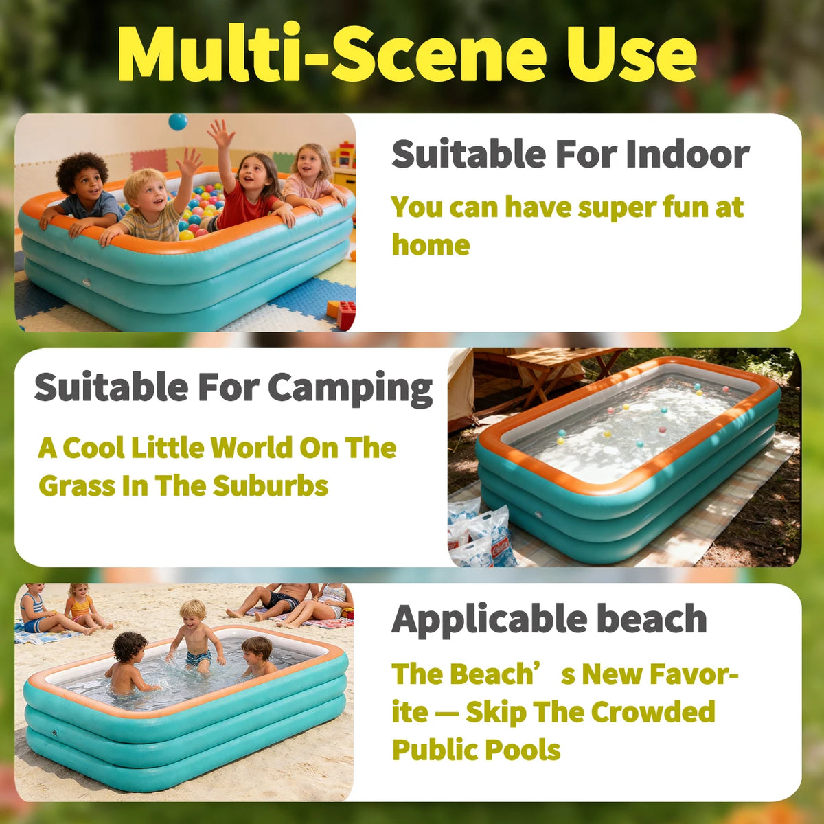 1PC Inflatable Pools  Durable Family Swimming Pool for Backyard, Garden or Indoor (Green)