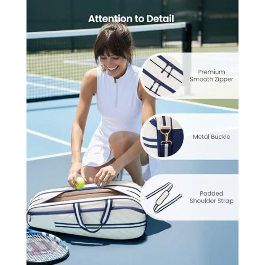 Tennis Bag for Women and Men, 3-6 Rackets Tennis Racket Bag with Shoe Compartment and Insulated Pocket, Water-Resistant Gym Bag
