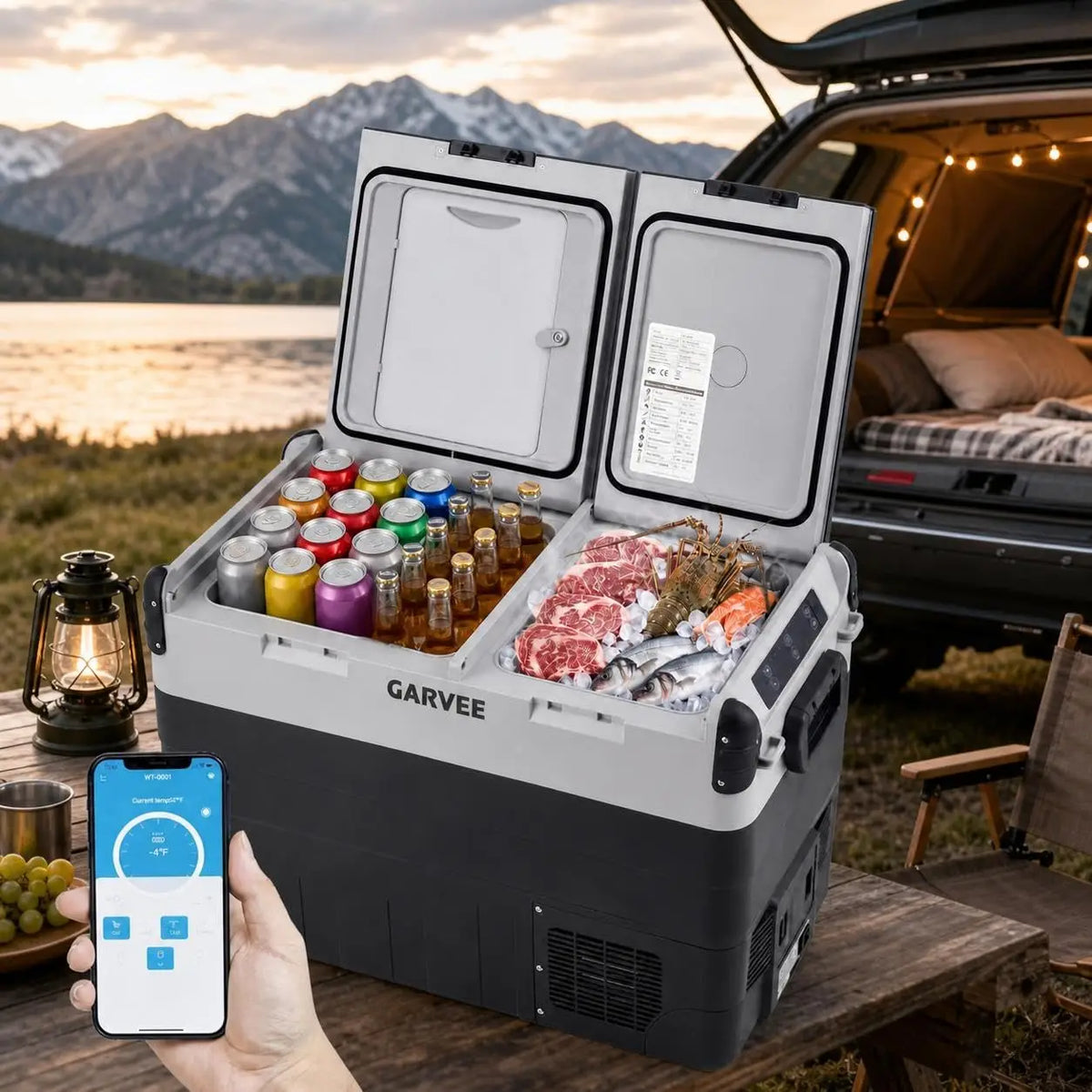 53QT Dual Zone Car Refrigerator Freezer, Compressor Cooler with App