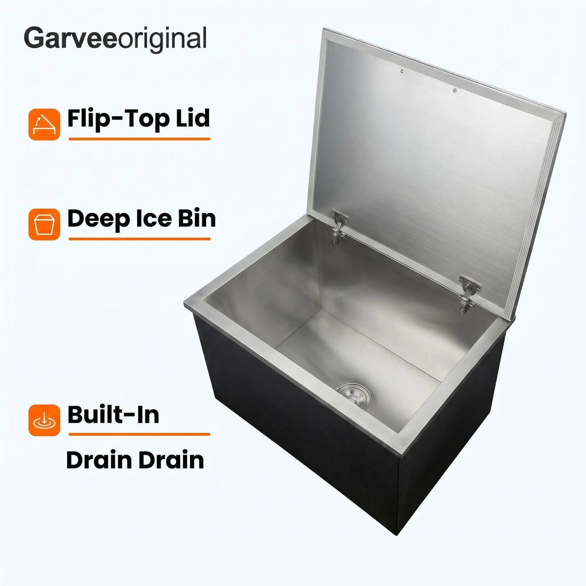 Drop-in Ice Chest, Large Capacity Stainless Ice Bin with Lid & Drain-Pipe Set, Commercial Grade Insulated Ice Bucket for Cold Wine Beer, Non-Electric 24H Cold Retention for Outdoor Kitchen&Bar