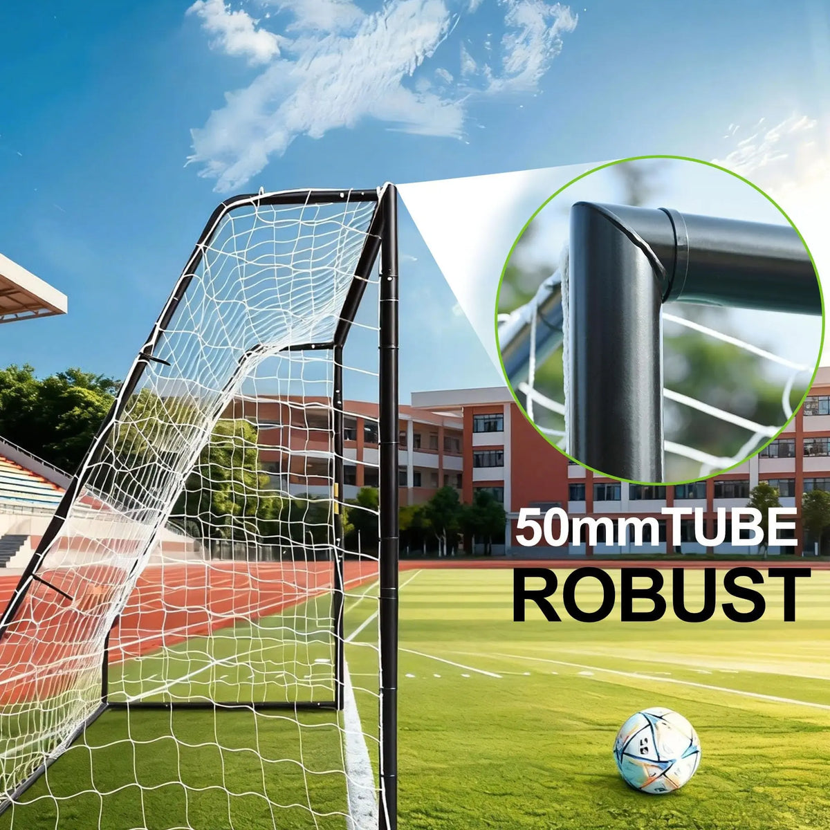 6-12 Ft Soccer Rebounder Net Goal & Soccer Goals, Iron Frame with PE Net, Includes 4 U-Shaped Ground Stakes