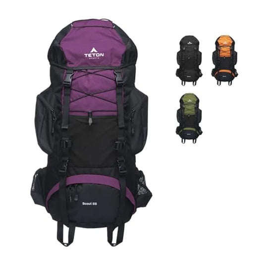 Teton 55L Scout Internal Frame Backpack for Hiking Camping Backpacking Travel Rain Cover Included Huckleberry