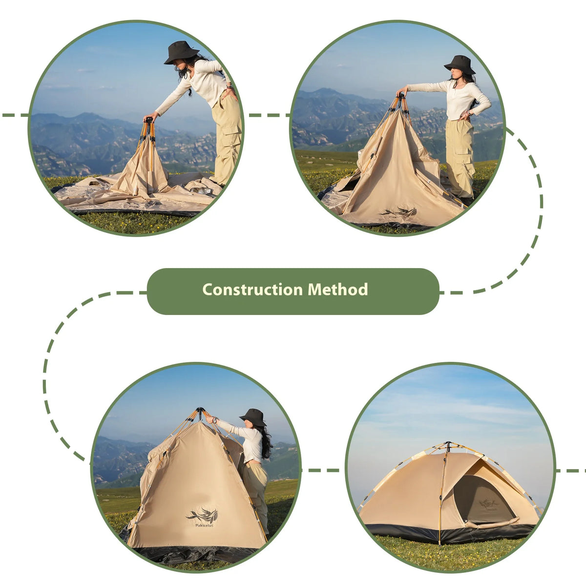 PAKICETUS Instant Pop Up Dome Tent 2-4 Person Easy Setup Polyester Fiber Portable Outdoor Tent Misty Gray Quicksand Gold For Camping Hiking Road Trips Backyard Picnic
