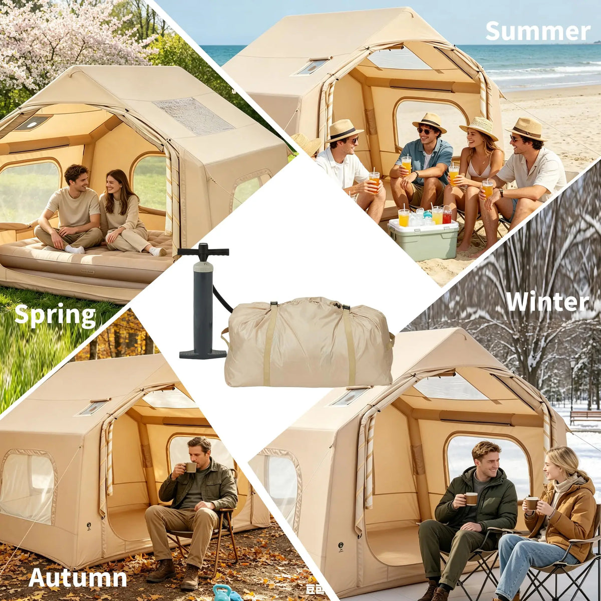 Inflatable Tent for Camping, Waterproof Air Glamping Tent with Skylight, Blow Up Tent with Stove Jack, Family Camping, Glamping & 4-Season Outdoor Use, 2-6 Person