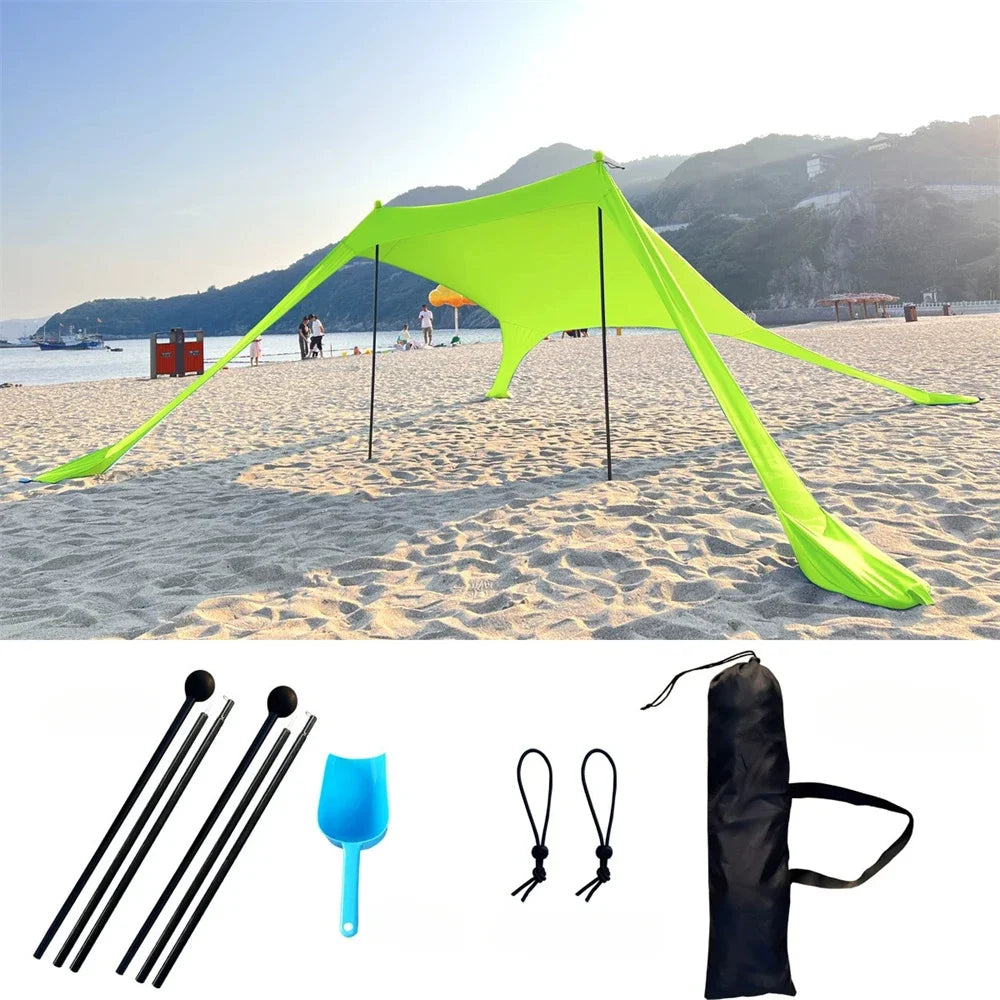 Beach Tent Sun Shelter with UPF 50+ UV Protection,Beach Canopy Sun Shade with Sandbags,Poles and Ground Pegs and Anti-Wind Ropes