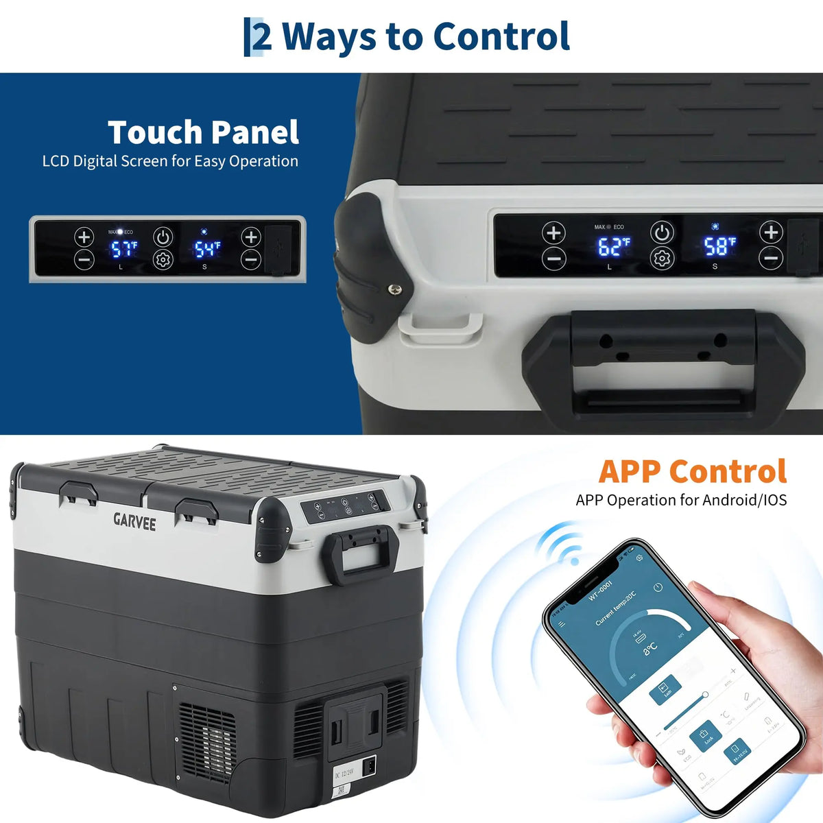 53QT Dual Zone Car Refrigerator Freezer, Compressor Cooler with App