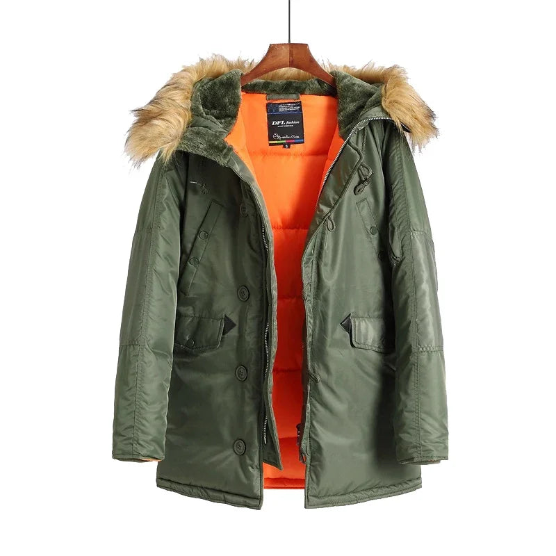N3B Military Jacket Plus Size Fur Hood Long Waterproof Pilot Windproof Air Force Winter Parka Thick Men Outwear Coat USA Size