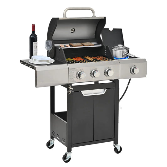 3-Burner Propane Gas Grill with Sear Burner and Side Burner, Stainless Steel BBQ Grill with 376 Sq. In. Grilling Area for Outdoor Barbecue Cooking, 40,500 BTUs Sliver