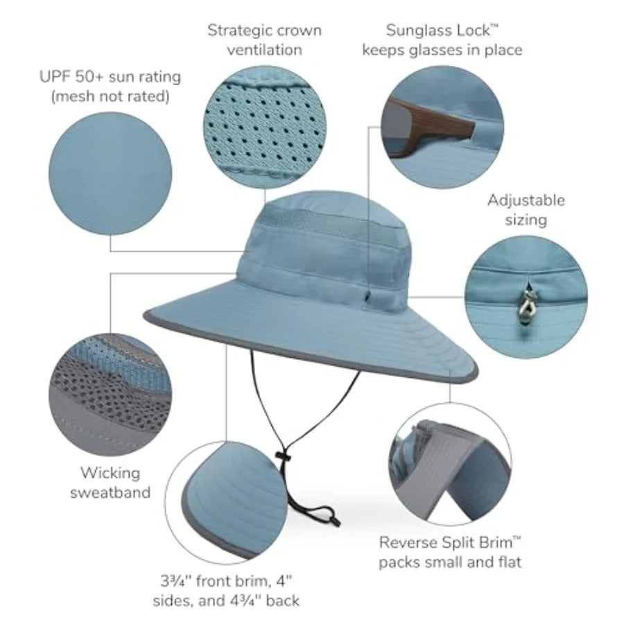 Outdoor sun protection hat for adults, lightweight nylon fabric, navy blue, UPF 50+ UV protection and adjustable fit