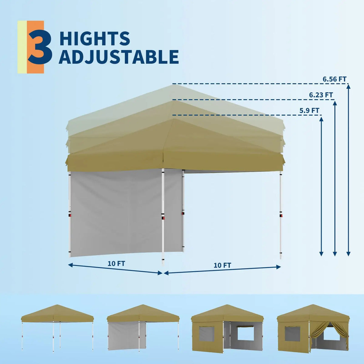 10'x10' Instant Pop Up Canopy with Single Sidewall, One Push Setup, 3 Height Settings, Wheeled Bag and 4 Sand Weight Bags