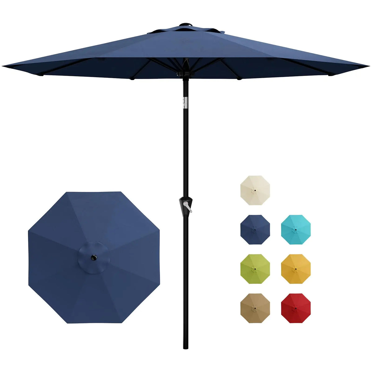 10FT Outdoor Patio Umbrella, Table Umbrella with Crank & Push Button Tilt, 8 Strong Ribs, Water Resistant & UV Protection for Garden Pool Deck Backyard Market (Navy Blue)