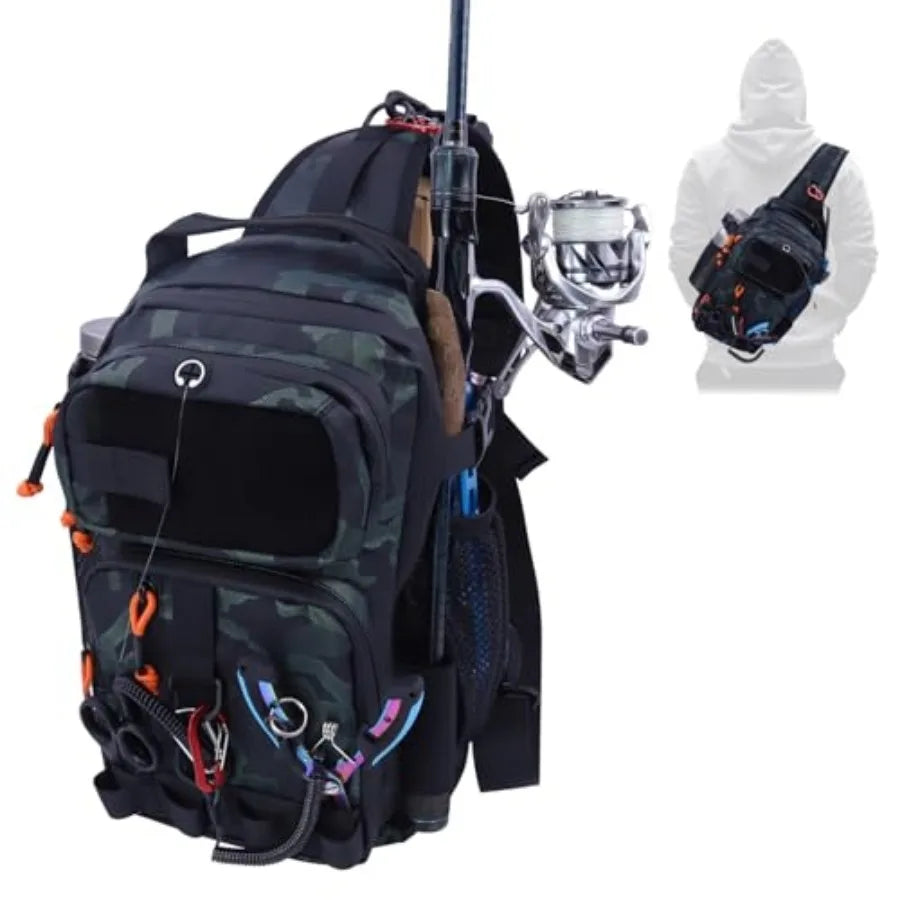 Fishing Backpack Tackle Storage Bag with 2 Tackle Boxes, Lightweight Outdoor Water-Resistant Fishing Shoulder Bag with Rod Hold