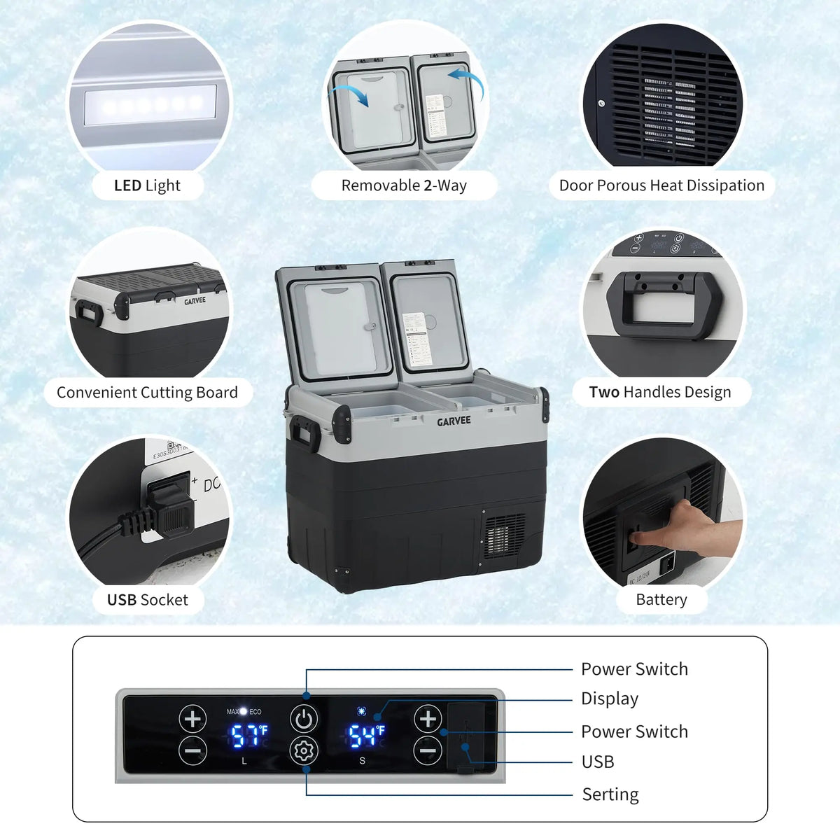 53QT Dual Zone Car Refrigerator Freezer, Compressor Cooler with App