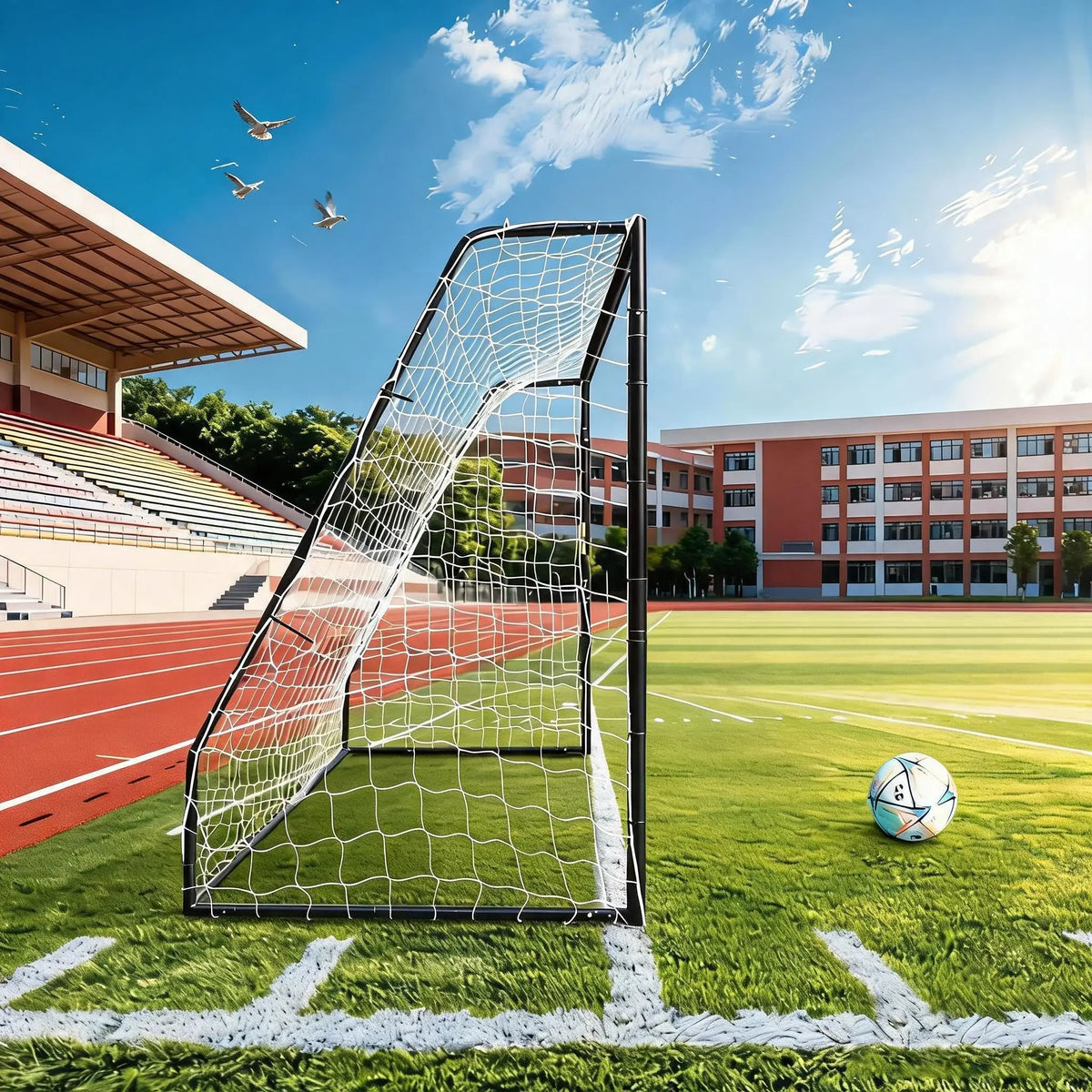 6-12 Ft Soccer Rebounder Net Goal & Soccer Goals, Iron Frame with PE Net, Includes 4 U-Shaped Ground Stakes