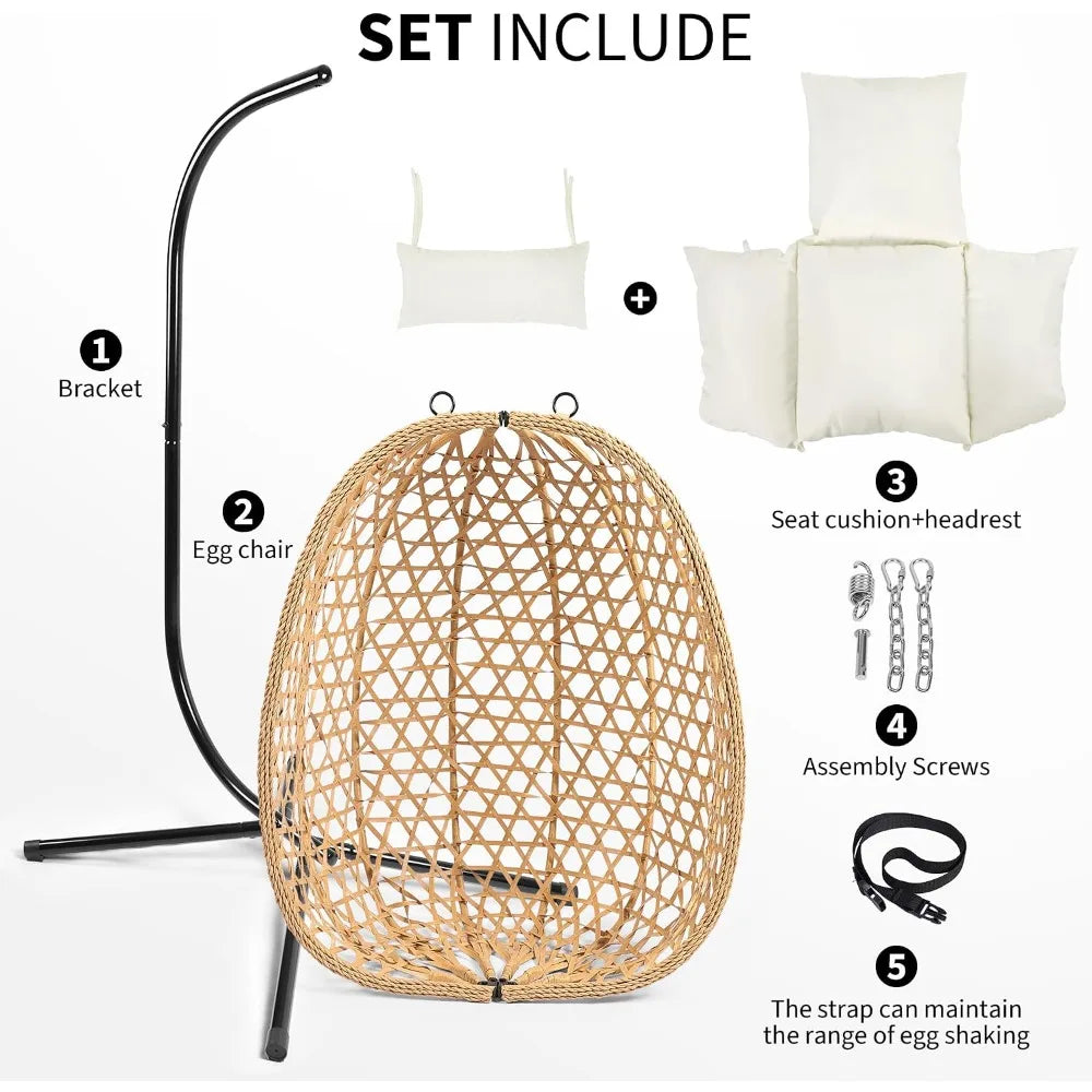 Egg Chair with Stand, Patio Wicker Hanging Chair, Hammock Swing, 350LBS for Bedroom, Balcony, Garden