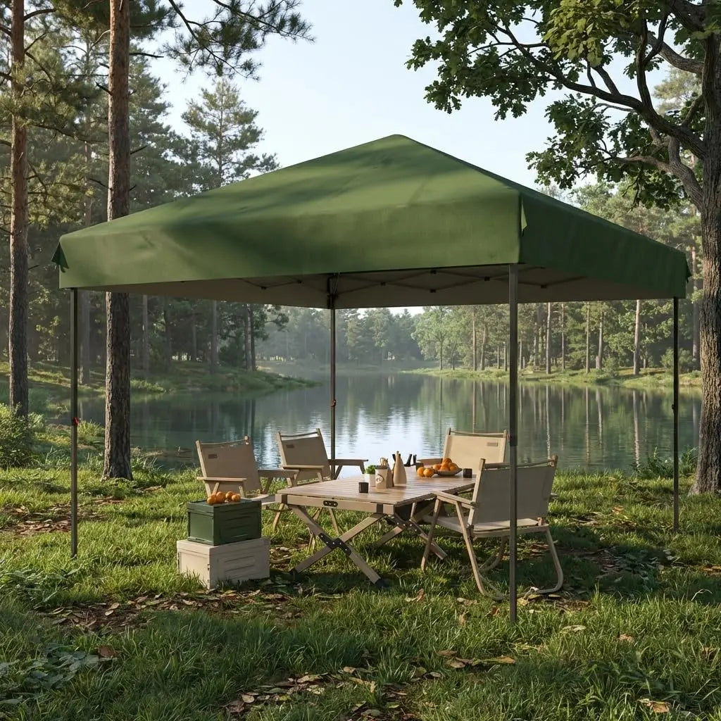 10'x10' Instant Pop Up Canopy with Single Sidewall, One Push Setup, 3 Height Settings, Wheeled Bag and 4 Sand Weight Bags