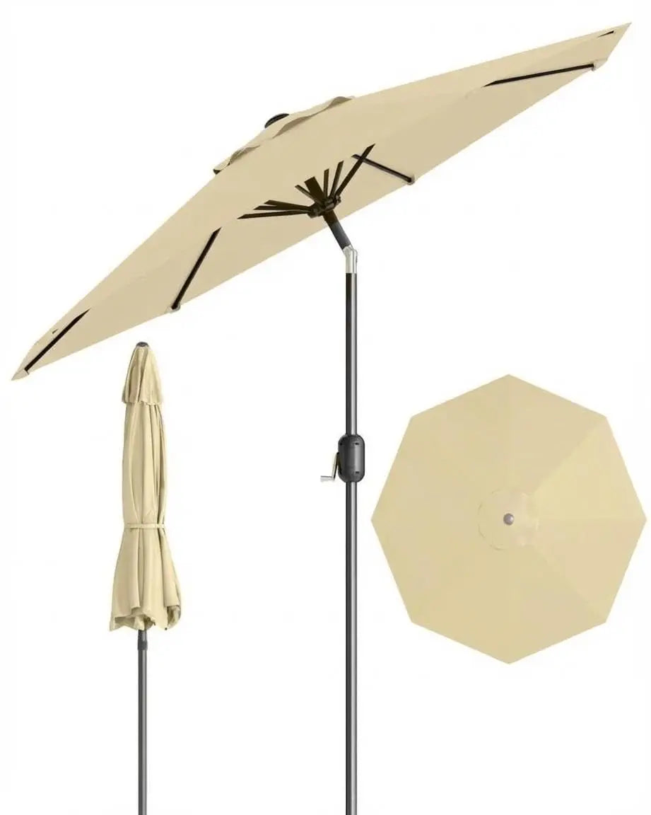 9FT Patio Umbrella Outdoor with Crank & Tilt, Waterproof UV Resistant Sun Shade for Table with 4-6 Chairs, Fiberglass Ribs for Backyard, Pool, Restaurant