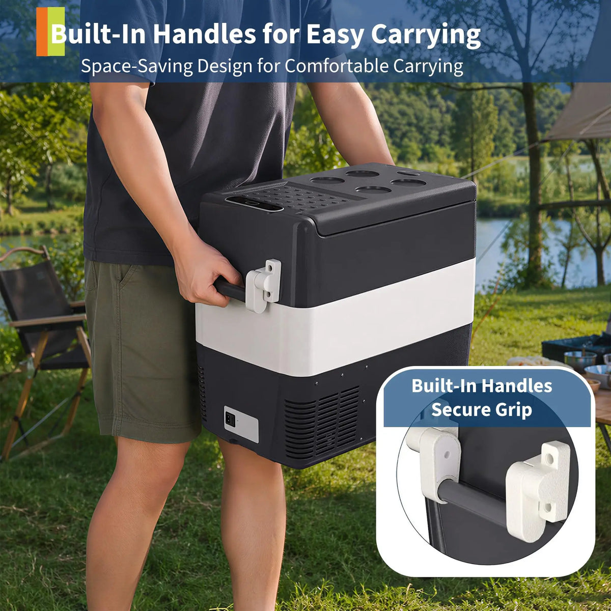 33QT Electric Cooler, 12V Car Refrigerator with Handle, -4℉ to 50℉ Truck Refrigerator, Portable Car Fridge with AC/DC Power for Camping, RV, Road Trips & Outdoor Travel
