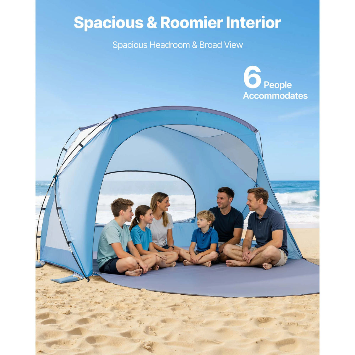VEVOR Beach Tent Sun Shelter for 6 Person UPF 50+ Protection Portable Sun Shade Canopy with Carrying Bag for Family Camping