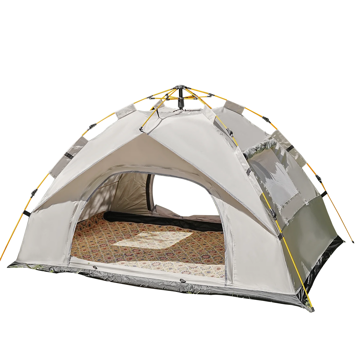 PAKICETUS Instant Pop Up Dome Tent 2-4 Person Easy Setup Polyester Fiber Portable Outdoor Tent Misty Gray Quicksand Gold For Camping Hiking Road Trips Backyard Picnic