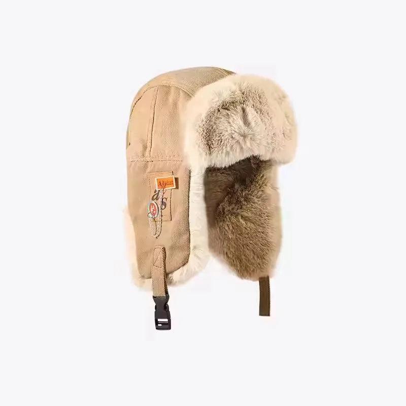 Winter Ushanka Hat Men Women's Pilot Aviator Trapper Hat Faux Fur Leather Snow Cap with Ear Flaps Pilot Winter Trapper Hat