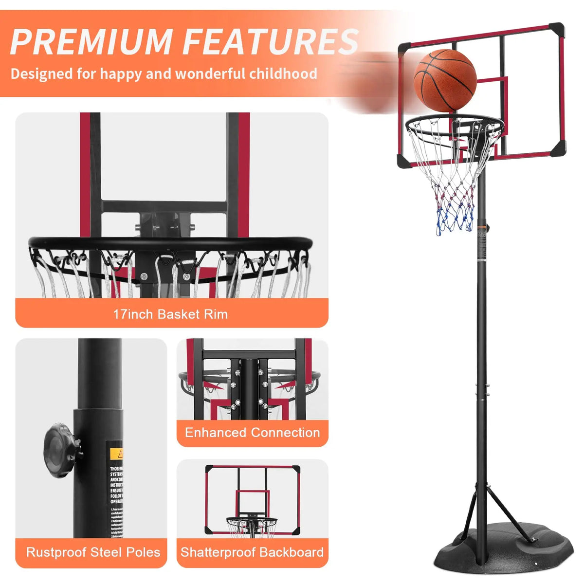Basketball Hoop Outdoor, 7.5-9.2Ft Adjustable, Portable Basketball Hoop with 32'' Shatterproof Backboard, Small Basketballs Goal for Backyard Driveway Poolside Room