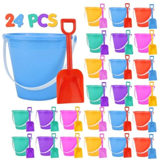 5'' Inch Sand Beach Buckets Pail with Shovels,Water Bucket for Beach Fun Great Summer Party Accessory(24 Bucket+24 Shovels)