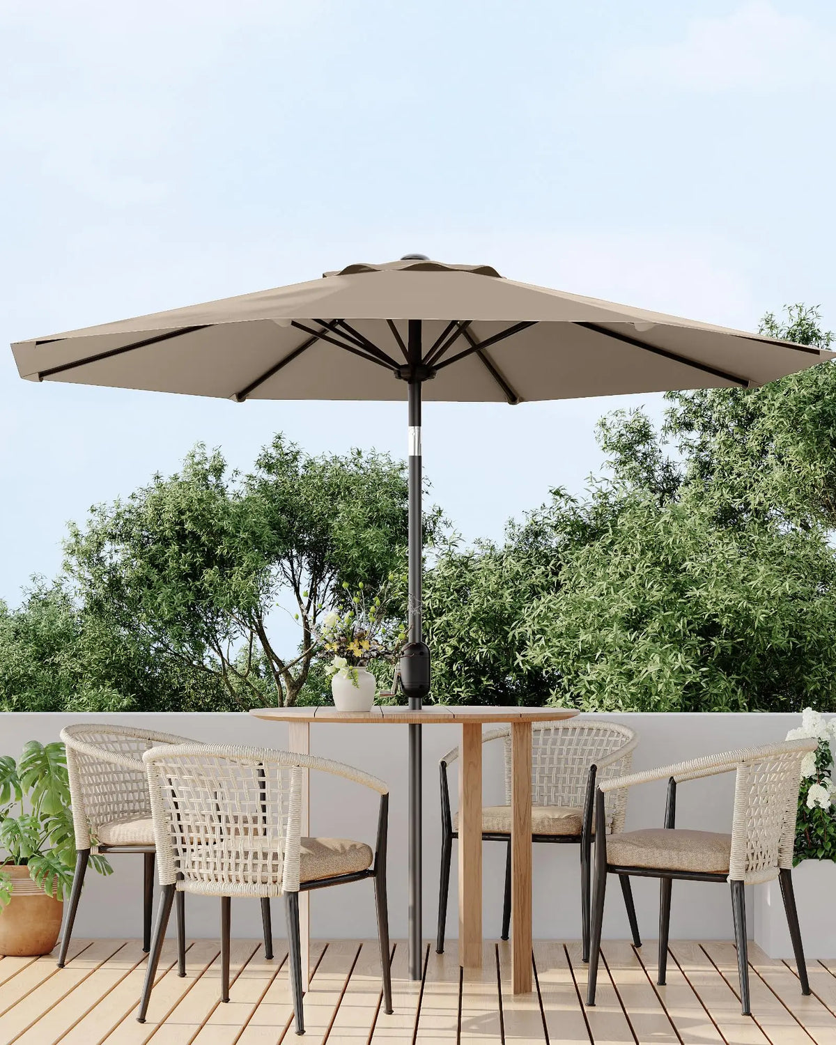 9FT Patio Umbrella Outdoor with Crank & Tilt, Waterproof UV Resistant Sun Shade for Table with 4-6 Chairs, Fiberglass Ribs for Backyard, Pool, Restaurant