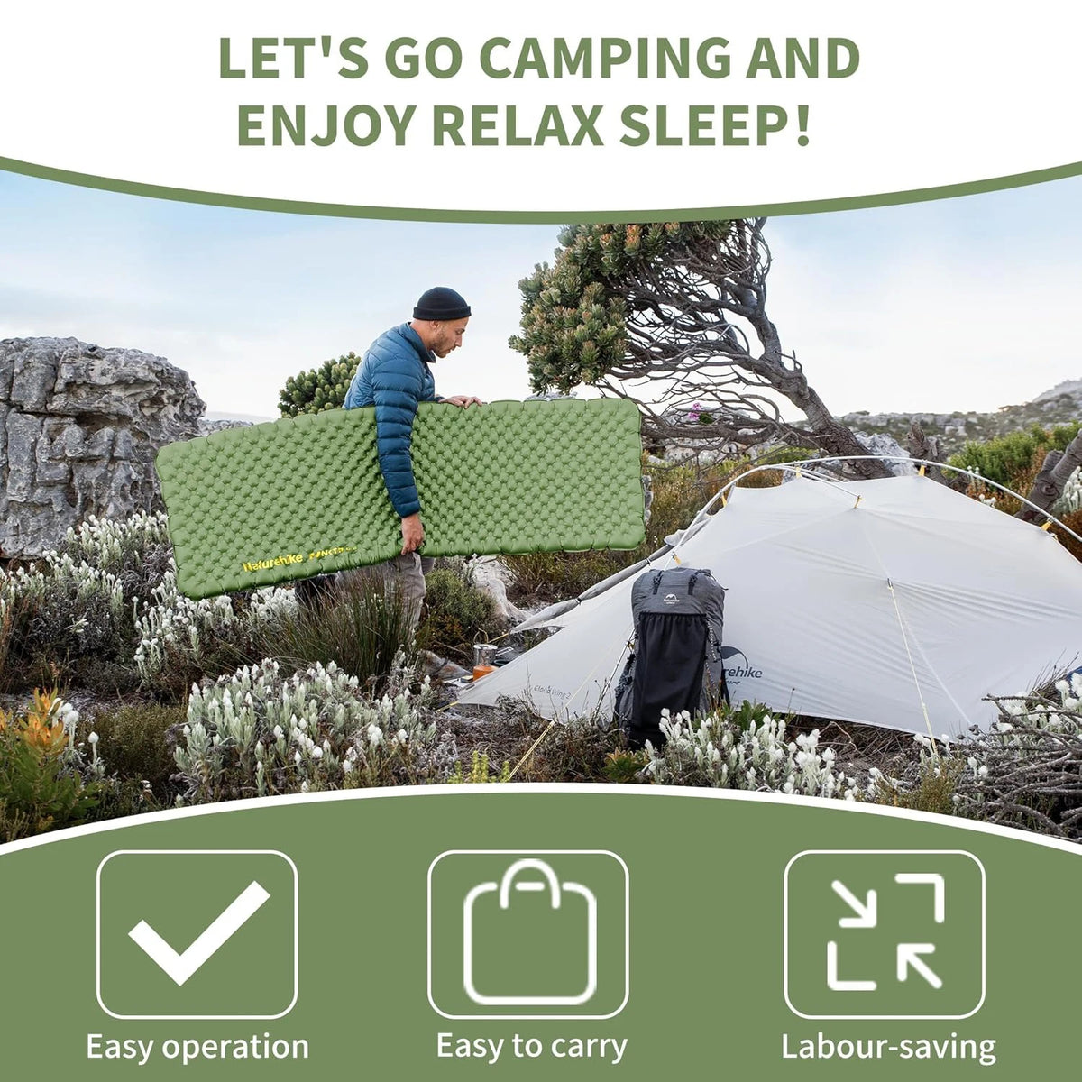 Naturehike Ultralight Sleeping Pad Insulated Inflatable Sleeping Pad R4.6 Inflatable Air Mat 4 Seasons Outdoor Camping Air Mattress