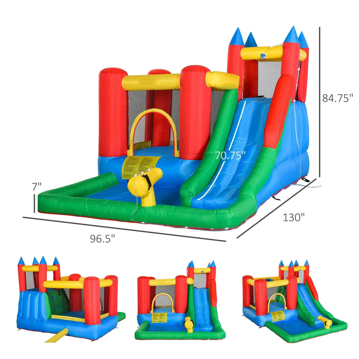 6-in-1 Kids Inflatable Bounce House with Pool, Climbing Wall, and Water Slide - Outdoor Summer Party Playground for Boys and Girls