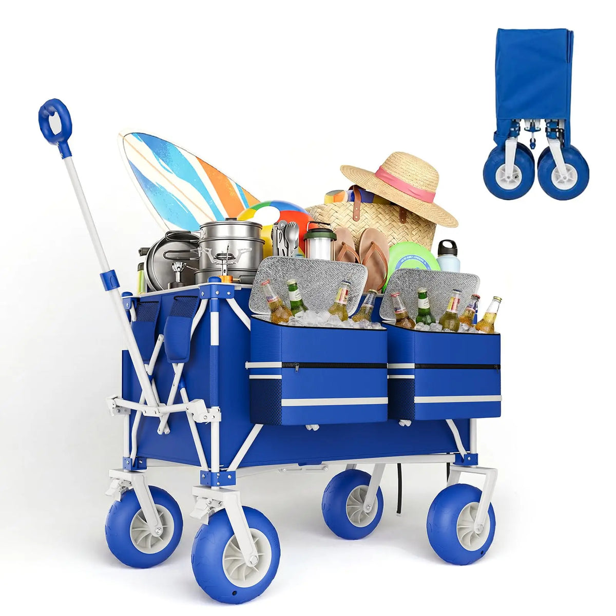 Beach Wagon with Big Wheels for Sand, 460LBS Folding Beach Cart | Heavy Duty Folding, 460 LBS Capacity, Adjustable Handle, 600D Oxford Fabric, For Beach, Camping, Sports, Garden