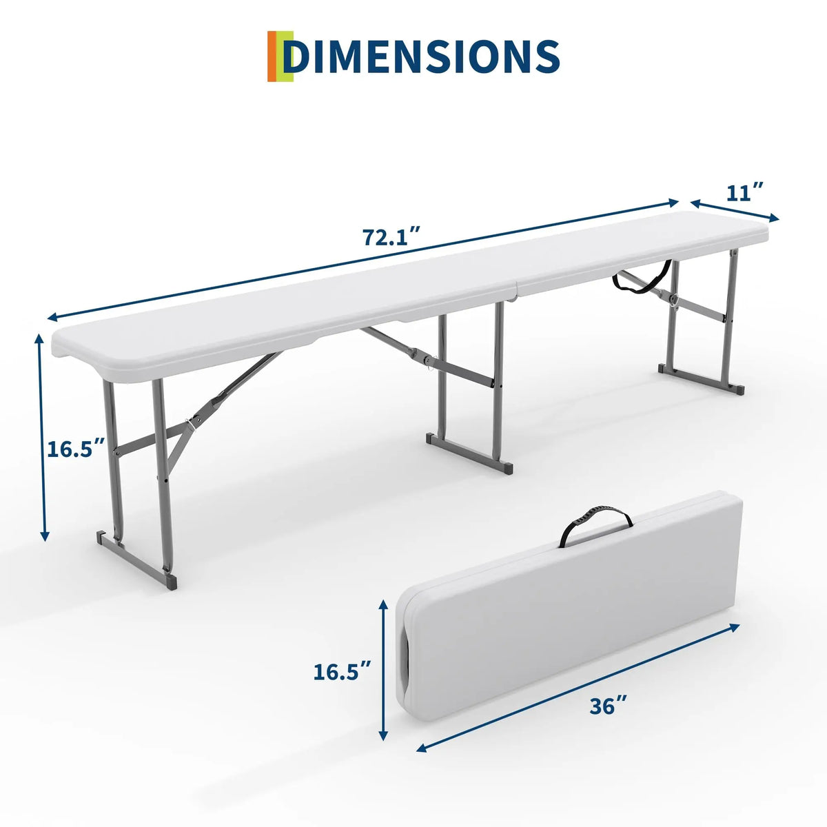 2-Pack 6-Foot Portable Folding Bench, Heavy Duty HDPE Bench Top & Steel Frame, Foldable Outdoor Bench with Carry Handle for Picnic Camping Sports Events (White)