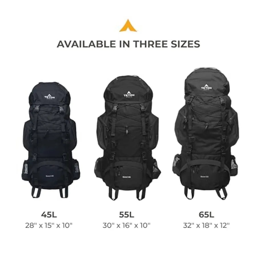 Teton 55L Scout Internal Frame Backpack for Hiking Camping Backpacking Travel Rain Cover Included Huckleberry