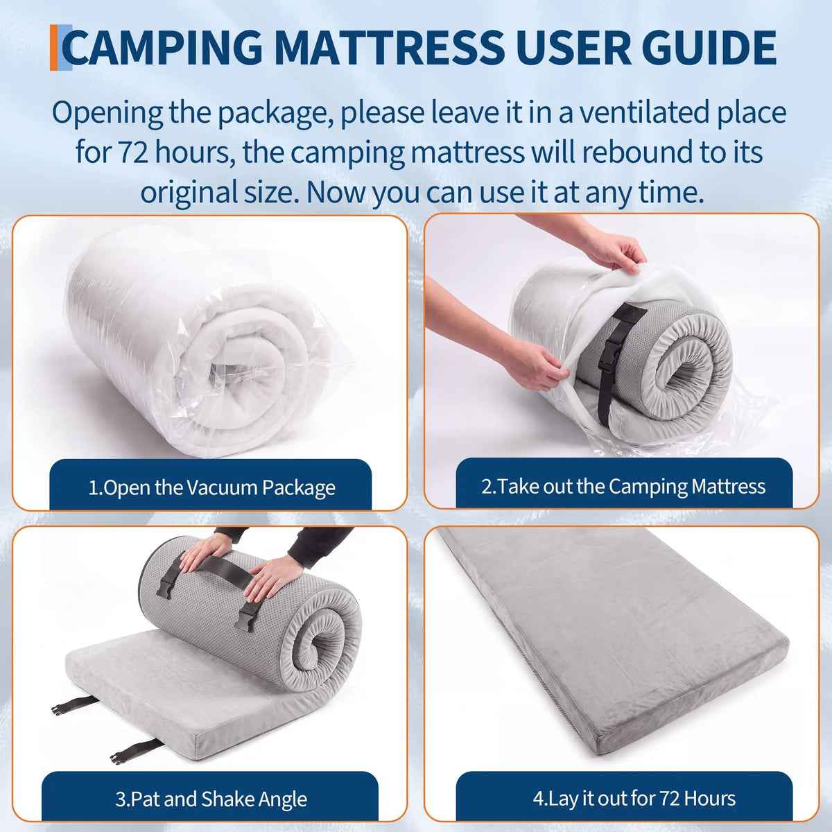 Memory Foam Camping Mattress Pad, Roll Up Sleeping Pad 3 Inch Thick