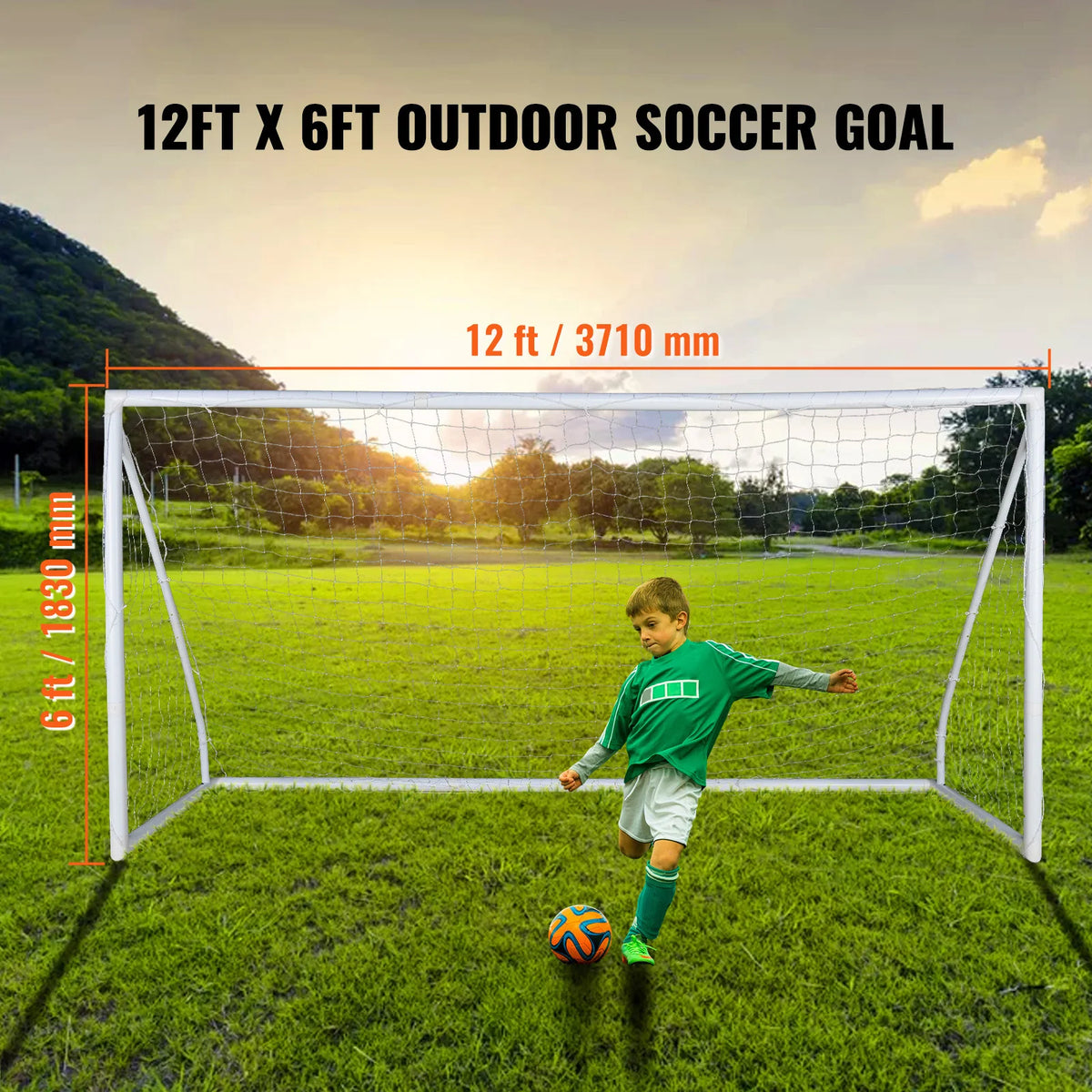 VEVOR 12x6FT Portable Soccer Goal Soccer Net 1 Pack For Adults Kids Training All-Weather Outdoor Soccer Goals with Carry Bag